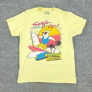 Riot Society Shirt Men's Medium Yellow Surfs Up Doggy Style Graphic Short Sleeve
